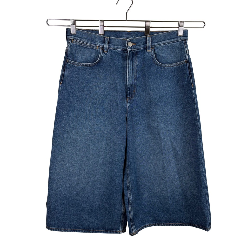 COS Culottes Long Denim Shorts 31 Blue Wide-Leg Knee-Length Bermuda Jean Jorts